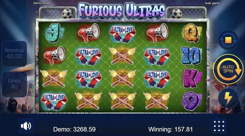 Furious Ultras – หน้าจอเกมหลักพร้อมแสตนด์